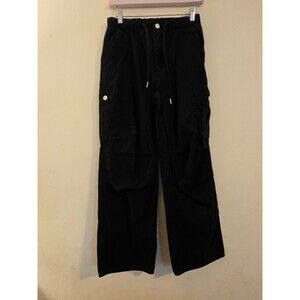 CIDER Women's Size Small Black Drawstring Cargo Wide Leg Pants‎ Utilitarin